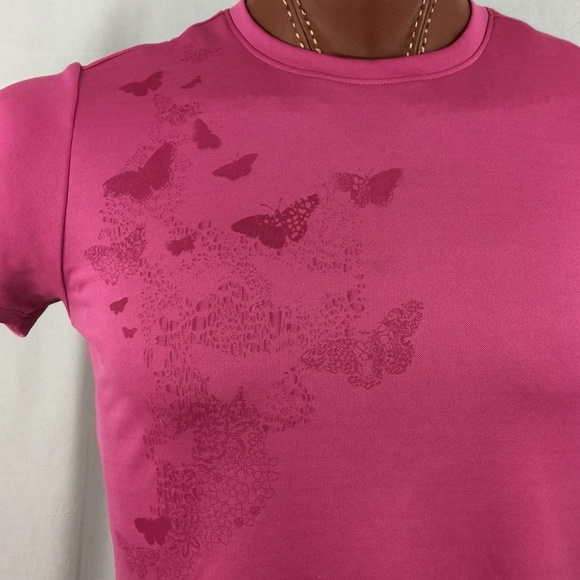 Pink Reebok Play Dry Butterfly T Shirt L Large - Picture 1 of 6